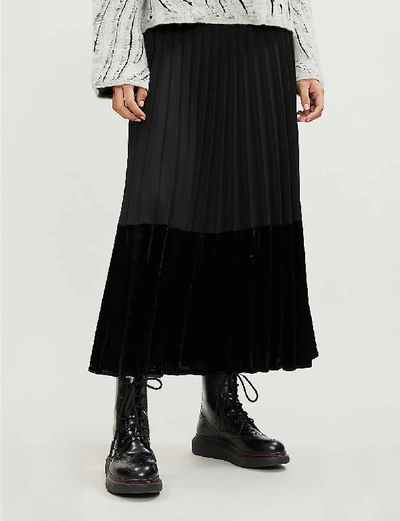 Shop Sandro Women's Black Pleated Velvet Skirt