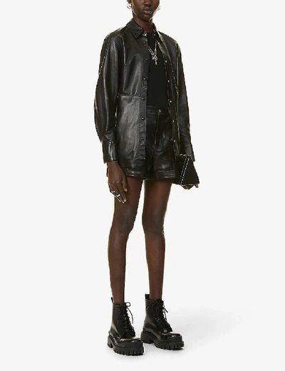 Shop Anine Bing Lia Leather Shorts In Black