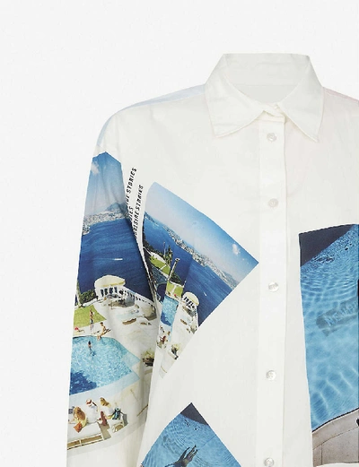 Shop Maje Photographic-print Oversized Cotton Shirt In White Pink Blue
