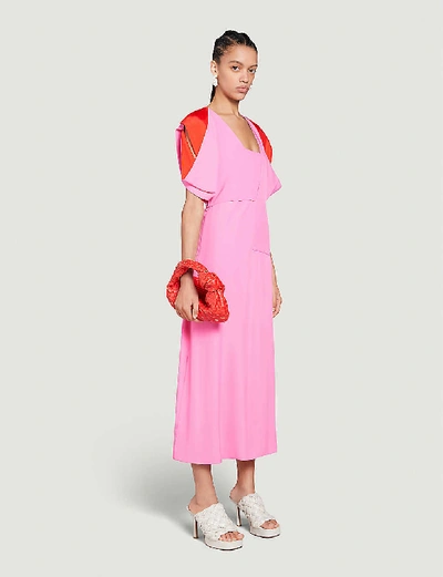 Shop Bottega Veneta Two-tone Wool Midi Dress In Bubblegum-poppy