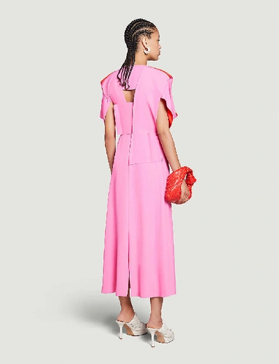 Shop Bottega Veneta Two-tone Wool Midi Dress In Bubblegum-poppy