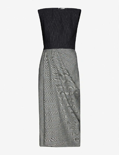 Shop Alexander Mcqueen Pinstripe And Check Wool And Cashmere-blend Midi Dress In Black/ivory