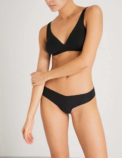 Shop Commando Stretch-cotton Thong In Black