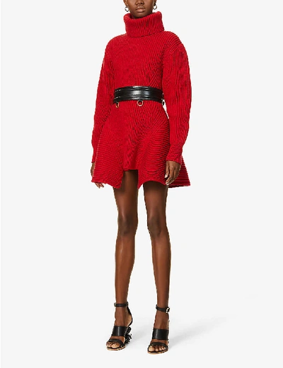 Shop Alexander Mcqueen Turtleneck Wool And Cashmere-blend Mini Dress In Lust Red