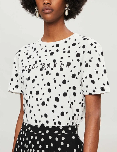 Shop Ted Baker Womens White Dotty Swarovski-embellished Print Cotton-jersey T-shirt 6