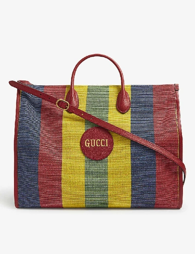 Shop Gucci Merida Stripe Linen Tote Bag In Multi