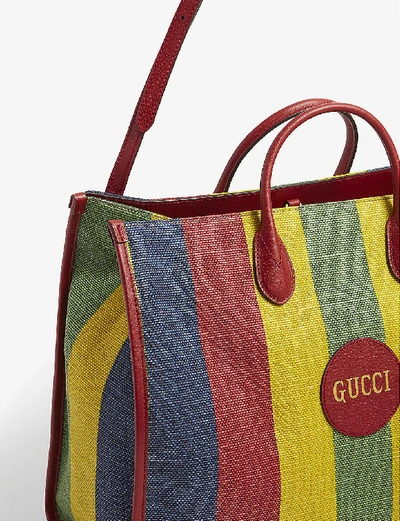 Shop Gucci Merida Stripe Linen Tote Bag In Multi
