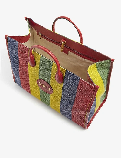 Shop Gucci Merida Stripe Linen Tote Bag In Multi