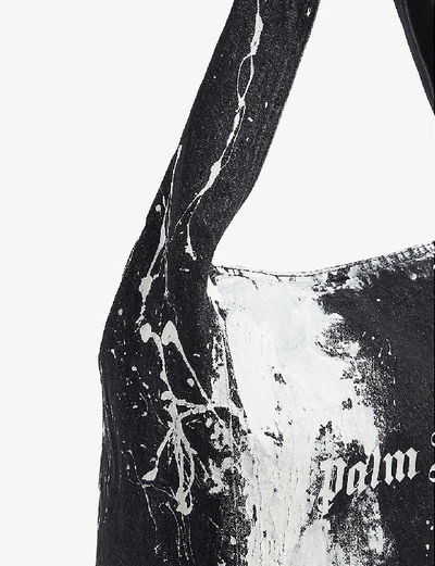 Shop Palm Angels Logo-print Splattered Denim Shoulder Bag