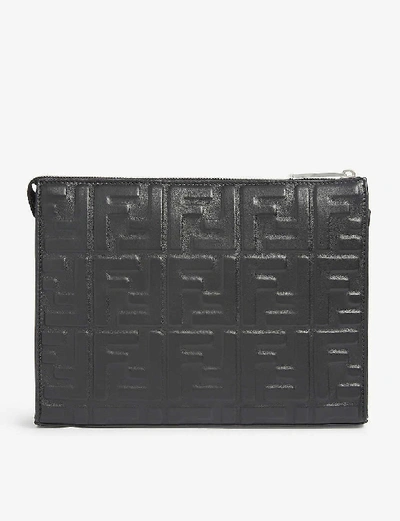 Shop Fendi Logo-embossed Leather Pouch In Black