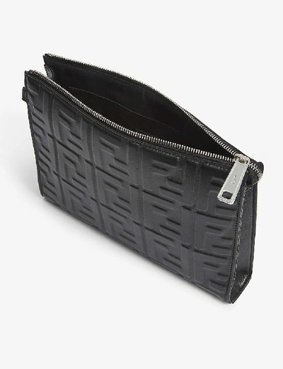 Shop Fendi Logo-embossed Leather Pouch In Black