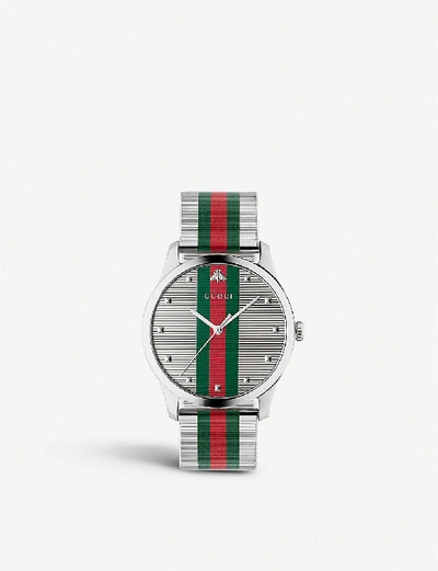 Gucci Ya126284 G-timeless Contemporary Stainless Steel Watch In Red /  Silver | ModeSens