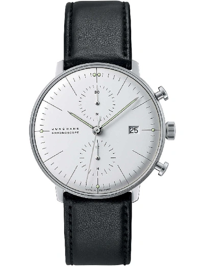 Shop Junghans 27/4600.04 Max Bill Stainless Steel And Leather Watch In Nero