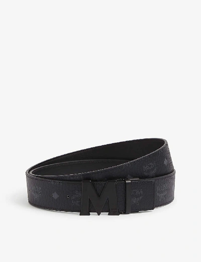 Shop Mcm Claus Logo-detail Reversible Coated-canvas Belt