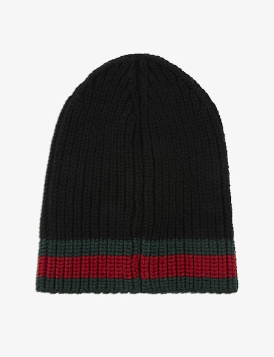 Shop Gucci Striped Knitted Wool Beanie In Black