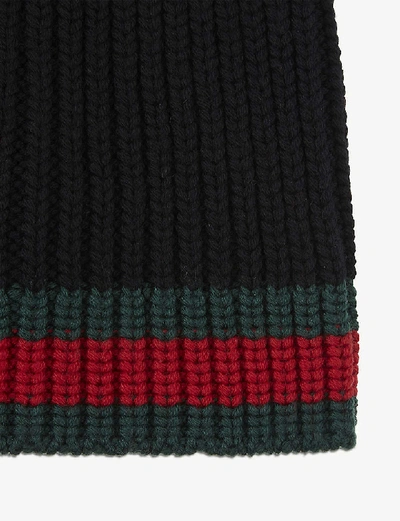 Shop Gucci Striped Knitted Wool Beanie In Black