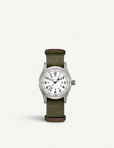 Shop Hamilton H69439411 Khaki Field Mechanical Stainless Steel And Canvas Watch