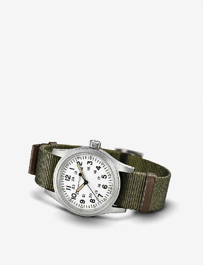 Shop Hamilton H69439411 Khaki Field Mechanical Stainless Steel And Canvas Watch