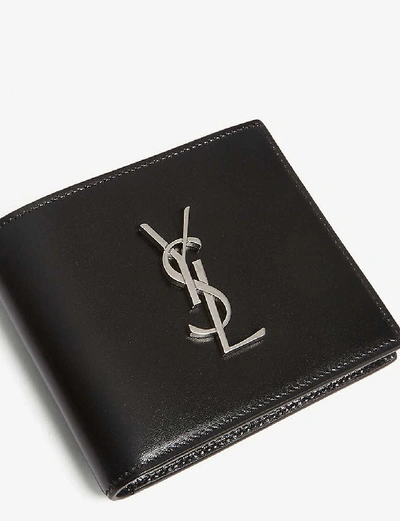 Shop Saint Laurent Monogram Logo Leather Wallet In Black