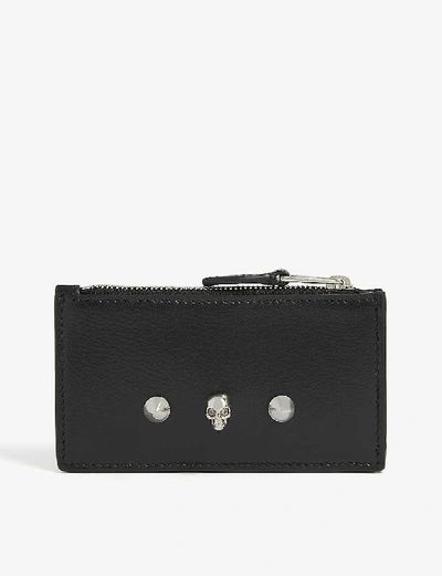 Shop Alexander Mcqueen Skull And Stud Leather Card Holder In Black Red