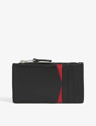 Shop Alexander Mcqueen Skull And Stud Leather Card Holder In Black Red