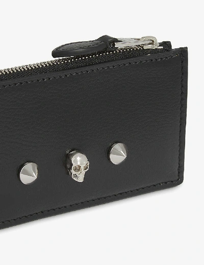 Shop Alexander Mcqueen Skull And Stud Leather Card Holder In Black Red