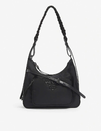 Shop Prada Logo-plaque Nylon Shoulder Bag In Nero