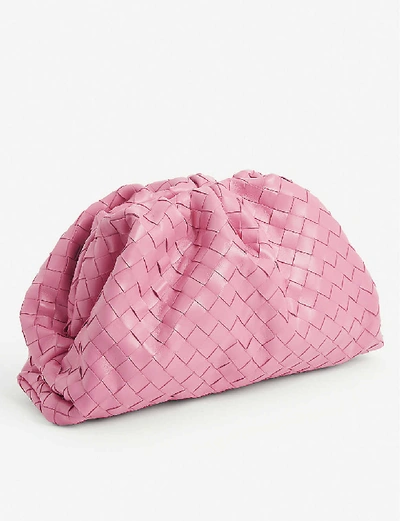 Shop Bottega Veneta The Pouch Medium Intrecciato Leather Clutch In Pink-silver