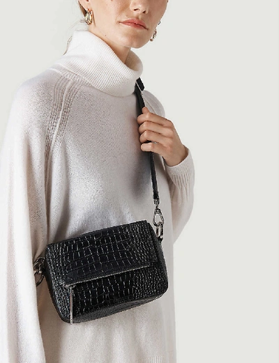 Shop Whistles Womens Black Millie Croc-embossed Leather Cross-body Bag