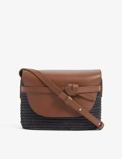 Shop Cesta Collective Leather And Raffia Cross-body Bag In Black Camel
