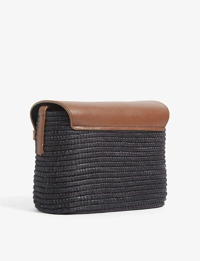 Shop Cesta Collective Leather And Raffia Cross-body Bag In Black Camel