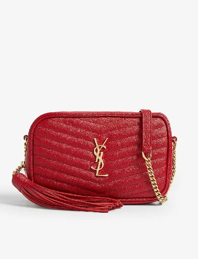 Shop Saint Laurent Mini Lou Quilted Leather Camera Bag In Rouge Eros Gold