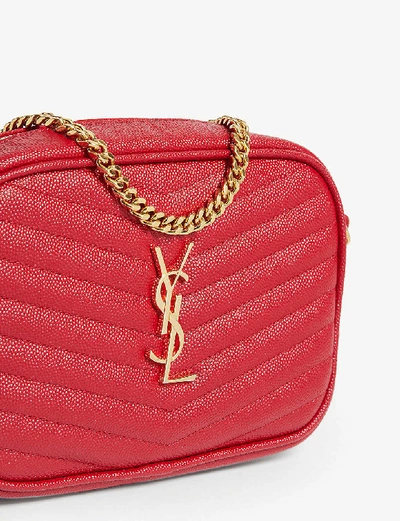 Shop Saint Laurent Mini Lou Quilted Leather Camera Bag In Rouge Eros Gold