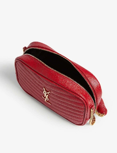 Shop Saint Laurent Mini Lou Quilted Leather Camera Bag In Rouge Eros Gold