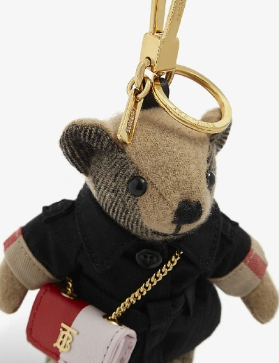 Shop Burberry Thomas Bear Cashmere Keyring In Archive Beige