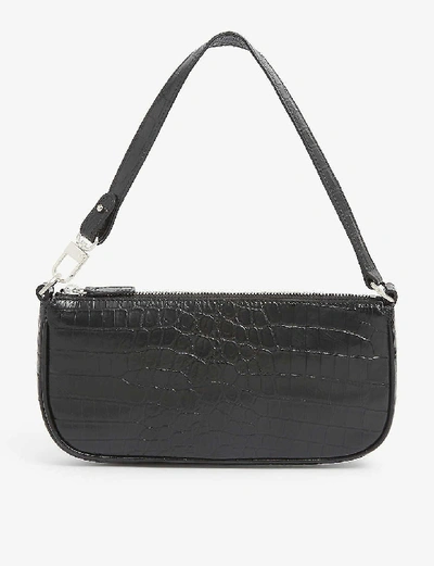 Shop By Far Rachel Crocodile-embossed Deadstock-leather Shoulder Bag In Black