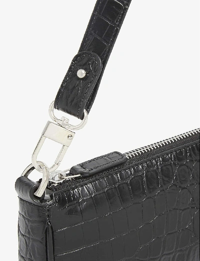 Shop By Far Rachel Crocodile-embossed Deadstock-leather Shoulder Bag In Black