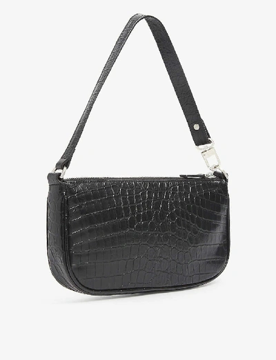 Shop By Far Rachel Crocodile-embossed Deadstock-leather Shoulder Bag In Black