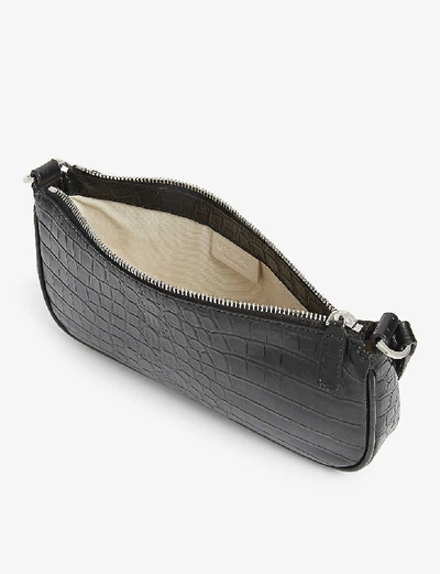 Shop By Far Rachel Crocodile-embossed Deadstock-leather Shoulder Bag In Black