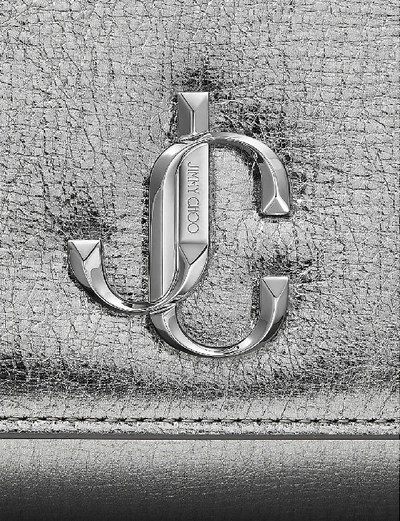 Shop Jimmy Choo Varenne Logo-embellished Metallic-leather Clutch In Steel