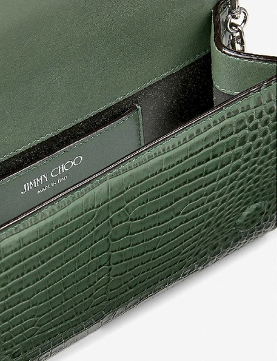 Shop Jimmy Choo Varenne Croc-embossed Leather Clutch In Cactus