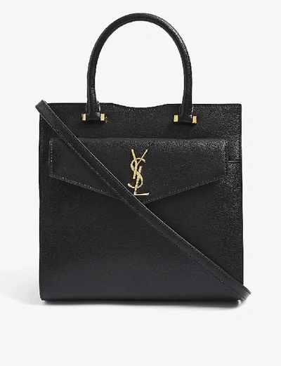 Shop Saint Laurent Uptown Small Leather Tote Bag In Black