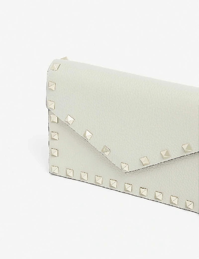 Shop Valentino Rockstud Leather Envelope Clutch In Opal Grey