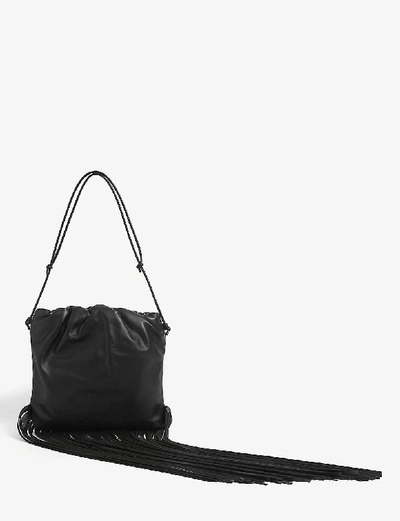Shop Bottega Veneta Fringed Leather Shoulder Bag In Black-silver