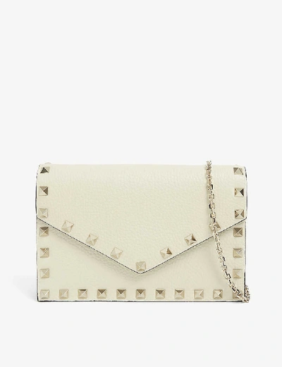 Shop Valentino Rockstud Leather Envelope Clutch In Ivory