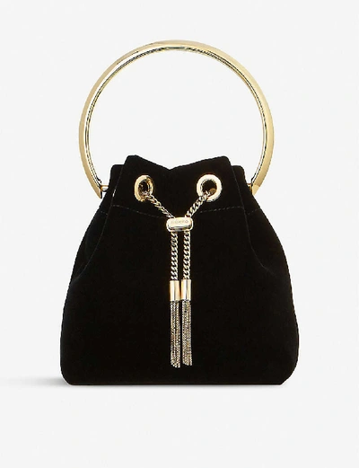 Shop Jimmy Choo Bon Bon Velvet Top-handle Bag In Black