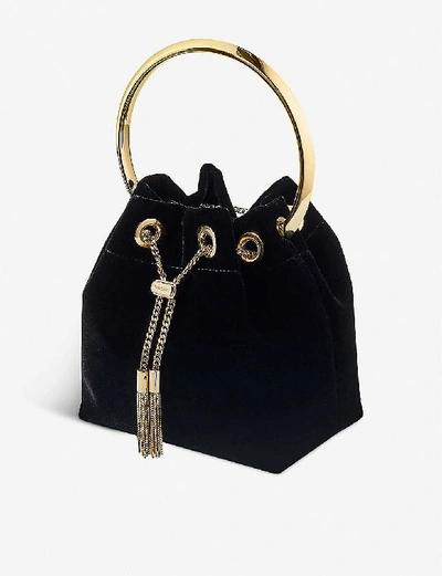 Shop Jimmy Choo Bon Bon Velvet Top-handle Bag In Black