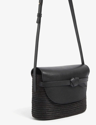 Shop Cesta Collective Leather And Raffia Cross-body Bag In Black