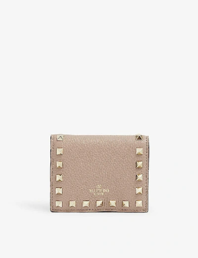 Shop Valentino Rockstud Leather Wallet In Poudre