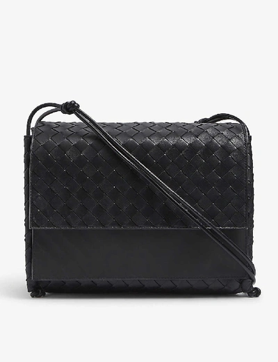 Shop Bottega Veneta Fold Large Intrecciato Leather Satchel Bag In Black/black-silver